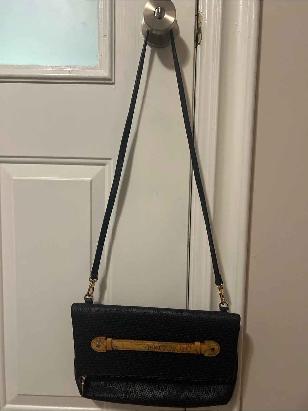Black Shoulder Bag with Gold Accent